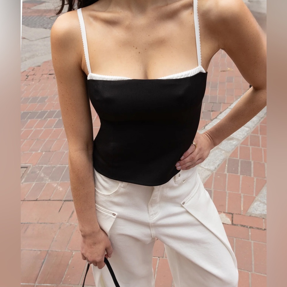 OAK + FORT Black and White Layered Corset Top